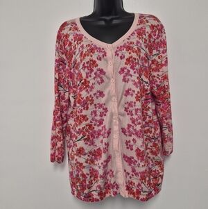 Talbots Pink Cherry Blossom Button Front Cardigan sz 1X CN4945